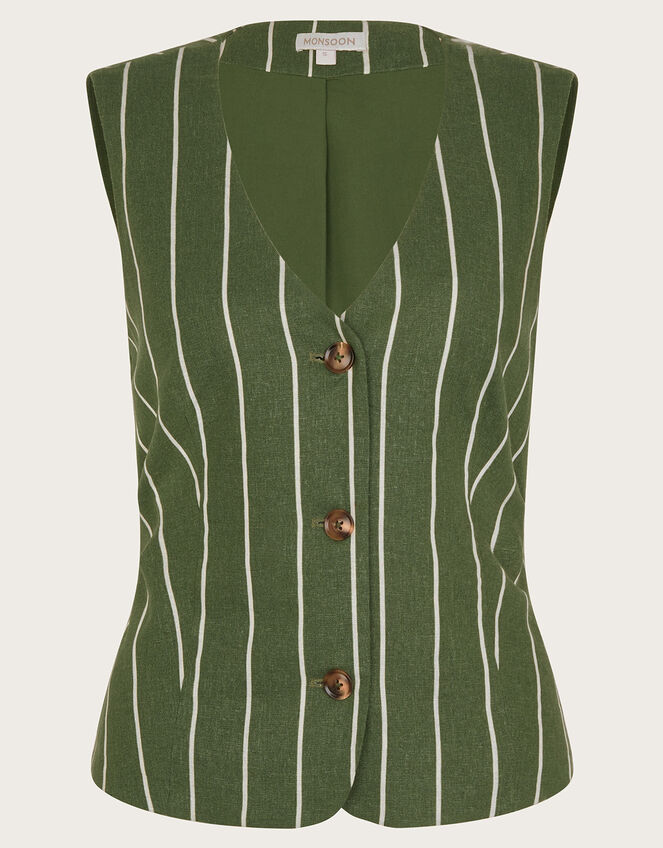 Susan Stripe Waistcoat, Green (KHAKI), large