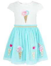 Baby Sequin Ice Cream Disco Dress, Blue (AQUA), large
