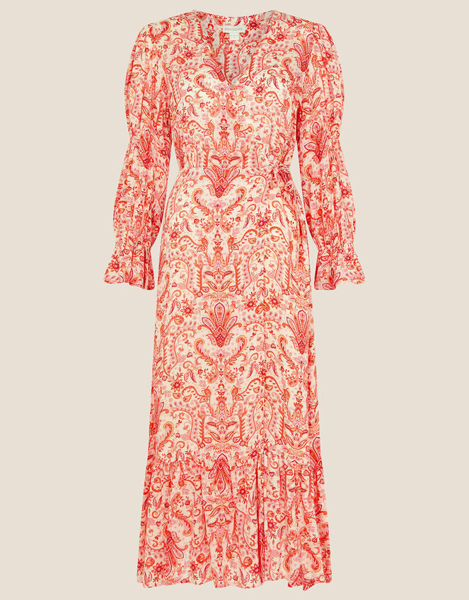 Paisley Print Maxi Wrap Dress Orange