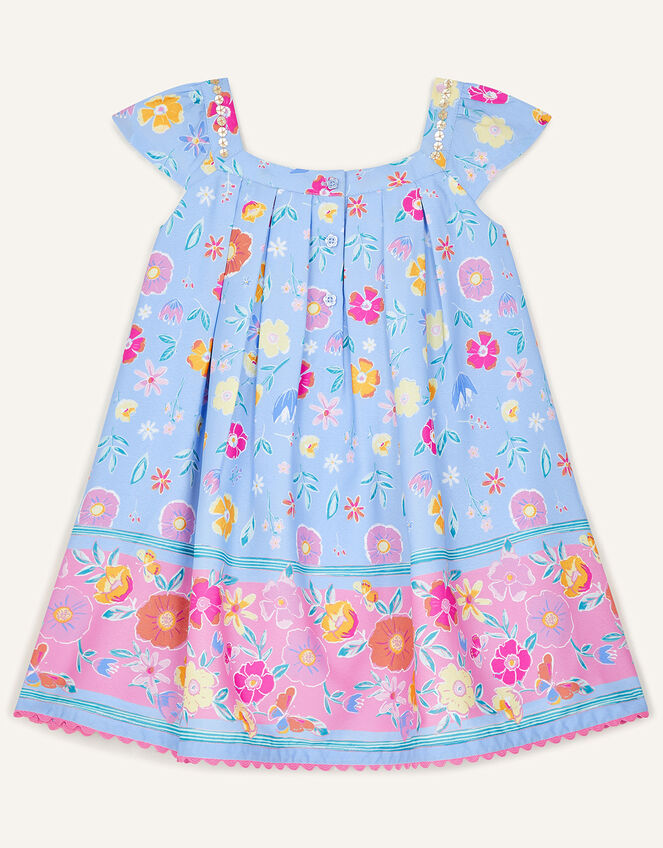 Baby Sequin Neck Floral Dress, Blue (BLUE), large