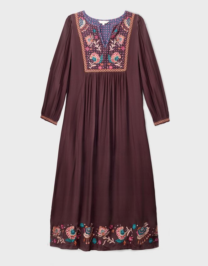 East Eliana Embroidered Midi Dress, Brown (BROWN), large