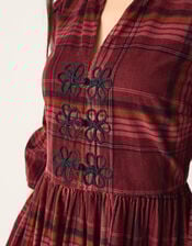 Charly Check Corduroy Midi Dress, Red (BURGUNDY), large