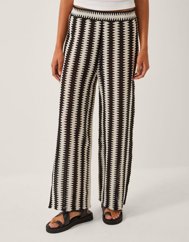 Cleo Crochet Stripe Wide Leg Trousers Black