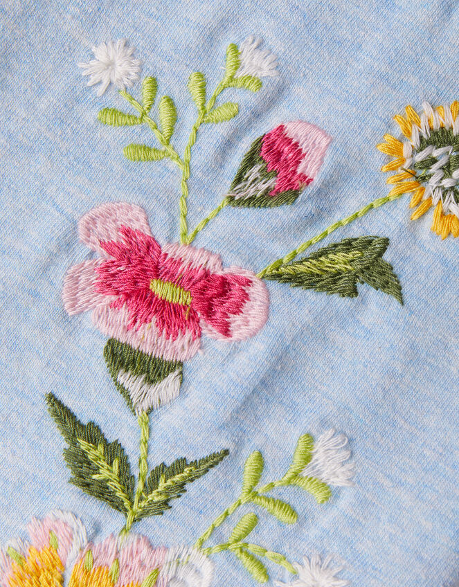 Floral Embroidered Leggings with Sustainable Cotton	, Blue (BLUE), large