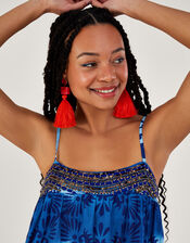Tile Batik Print Cami Midi Dress, Blue (BLUE), large