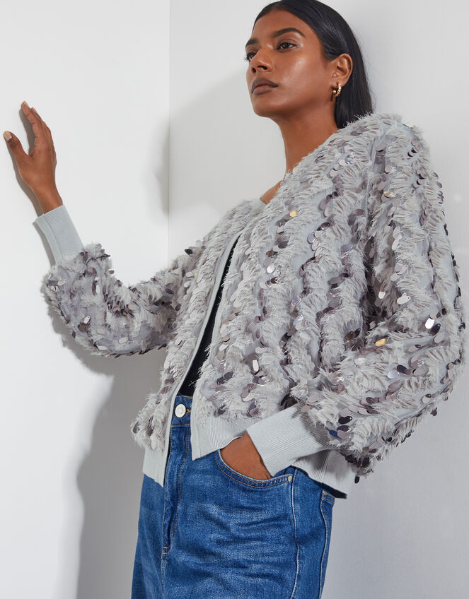 Sienna Sequin Embellished Cardigan , Grey (GREY), large