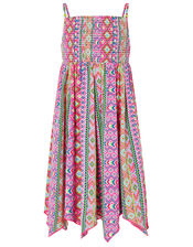 Xena Printed Hanky Hem Dress in Recycled Polyester, Pink (PINK), large