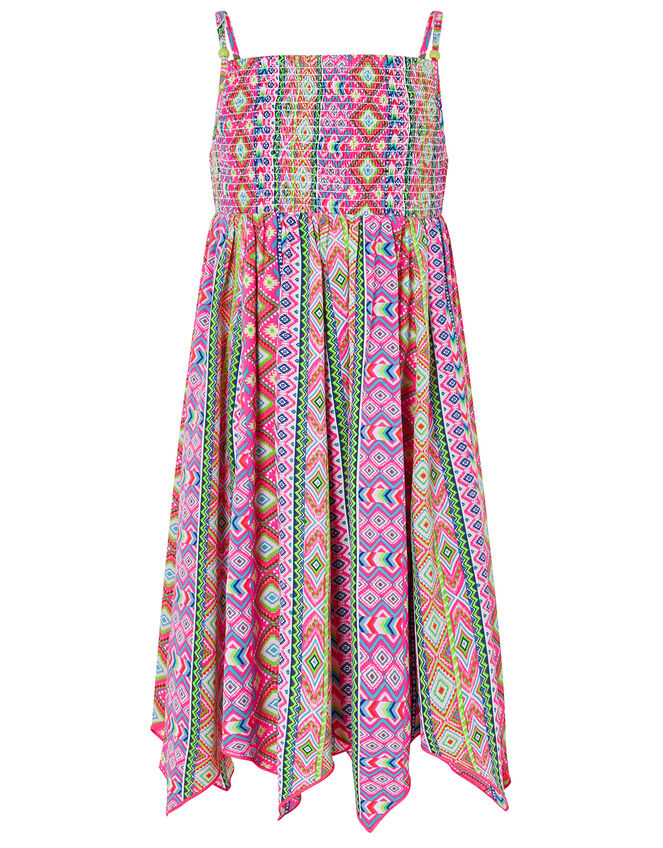 Xena Printed Hanky Hem Dress in Recycled Polyester, Pink (PINK), large