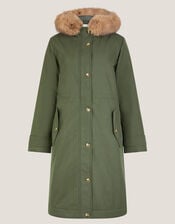 Paula Faux Fur Parka Coat, Green (KHAKI), large