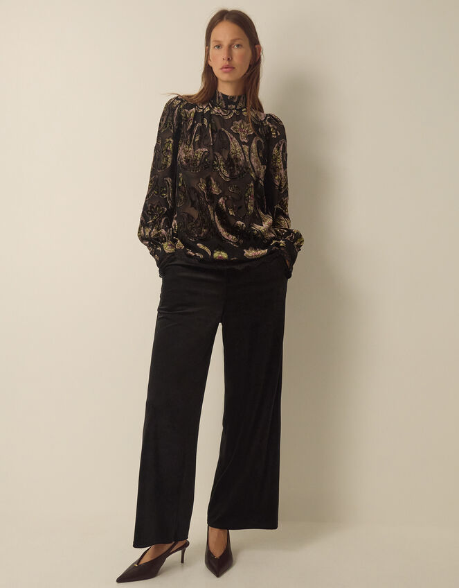 Jaz High Neck Paisley Devor&eacute; Top, Green (OLIVE), large