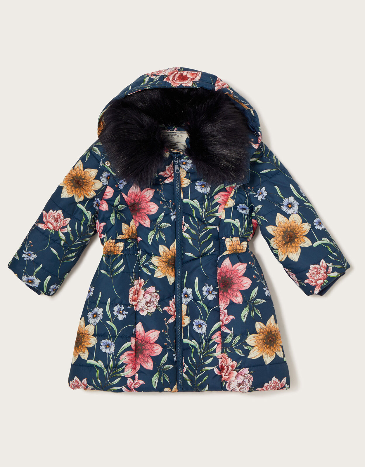 Sketchy Floral Padded Coat Blue