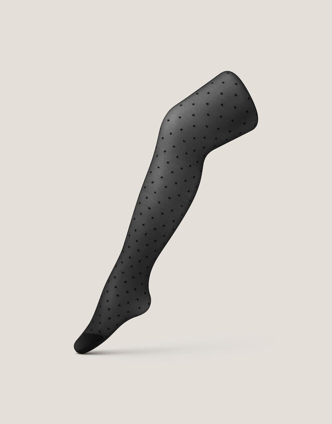 20 Denier Semi Sheer Polka Dot Tights, Black (BLACK), large