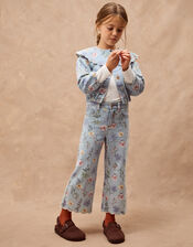 Floral Scallop Trim Jeans, Blue (BLUE), large