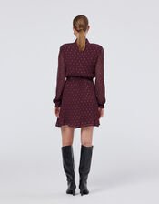 Scotch and Soda Metallic Tie Waist Mini Dress, Red (BURGUNDY), large