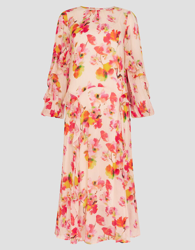 Vanna Frill Floral Print Midi Dress, Ivory (IVORY), large