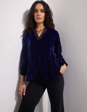 East Lorna Crinkle Velvet Top, Blue (NAVY), large