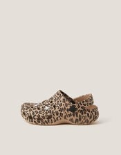 Jewel Leopard Print Clogs, Brown (BROWN), large