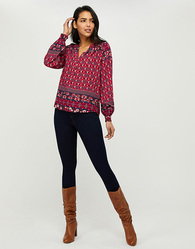 Deanna Printed Blouse in Sustainable Viscose, Orange (CORAL), large