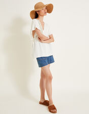 Cali Embroidered Leaf Top, Ivory (IVORY), large