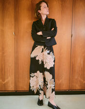 One Hundred Stars Crane Print Wide Leg Trousers, Black (BLACK), large
