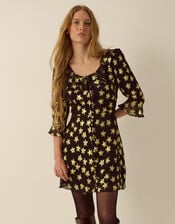 Monsoon x Queens of Archive Farrah Metallic Star Jacquard Mini Dress​, Black (BLACK), large