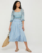 Elsie Floral Embroidered Skirt in LENZING&trade; TENCEL&trade;, Blue (DENIM BLUE), large