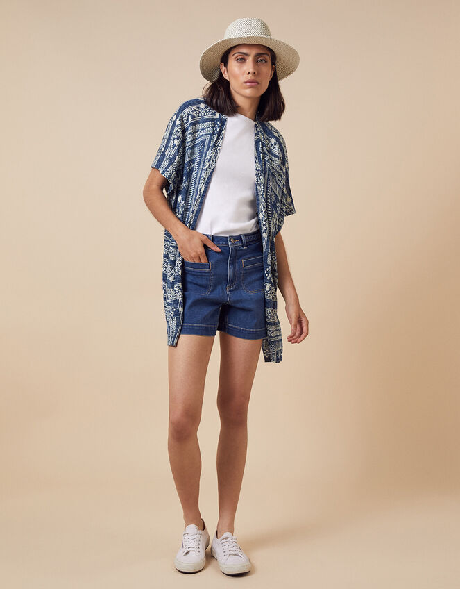 Deena Printed Cover-Up in Linen Blend, Blue (BLUE), large