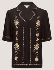 Wren Floral Embroidered Shirt, Black (BLACK), large