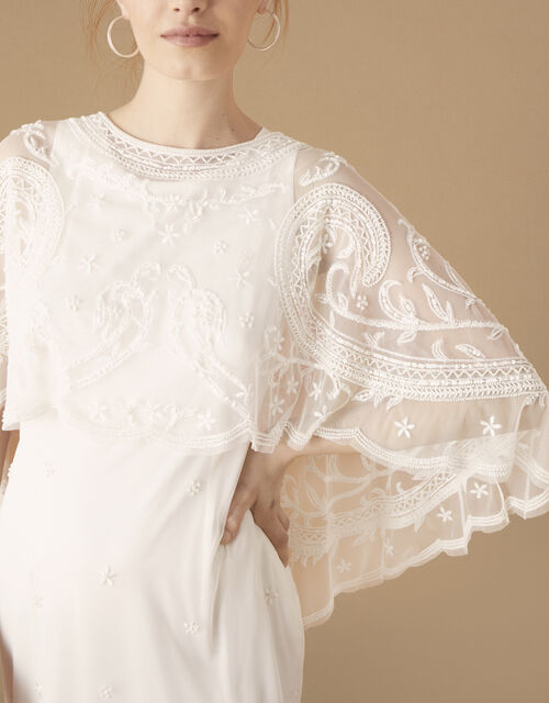 Monsoon – Dora Removable Cape Midi Bridal Dress Ivory Mariage Civil MONSOON