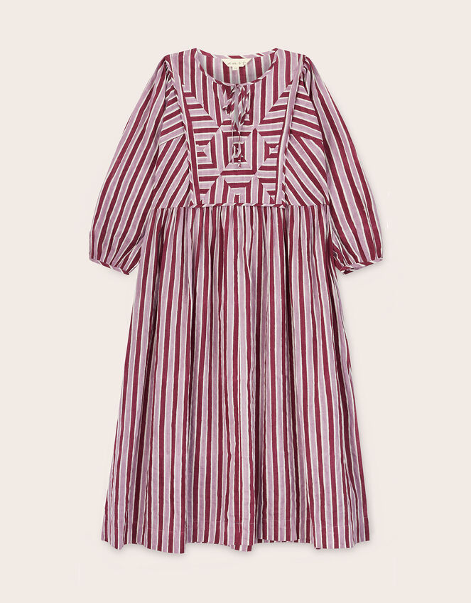 East Vika Hand-Woodblock Stripe Midi Dress, Red (BERRY), large