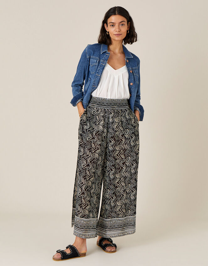 Geometric Print Split Side Culottes, Black (BLACK), large