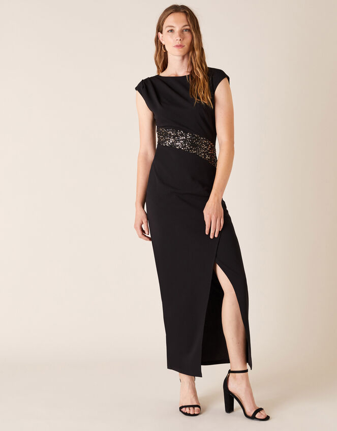 Olive Sequin Stretch Maxi Dress, Black (BLACK), large