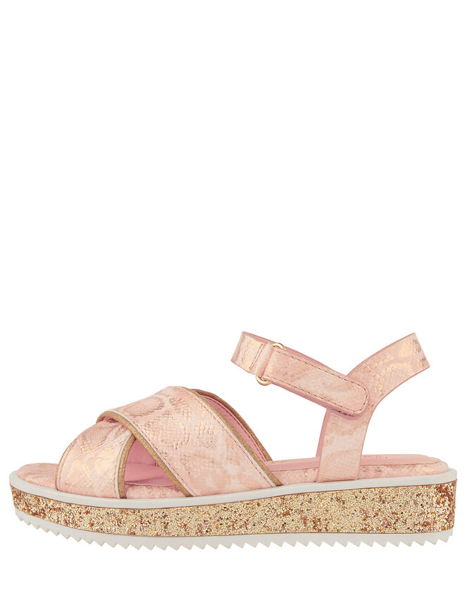 Shimmer Snake Flatform Sandals, Pink (PALE PINK), large