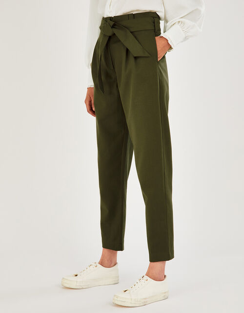 Paper Bag Belted Cargo Trousers in Sustainable Cotton, Green (KHAKI), large
