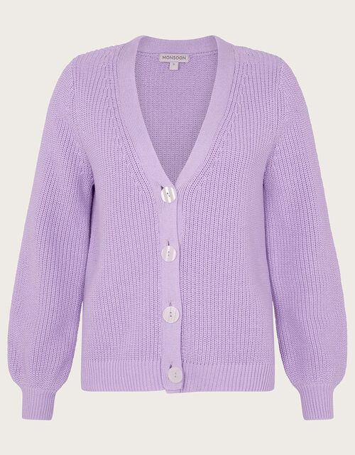 Ribbed Cardigan with Recylced Cotton, Purple (LILAC), large