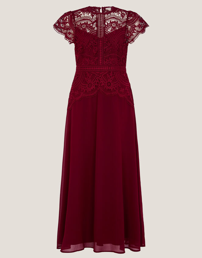 Monica Lace Midi Bridesmaid Dress Red