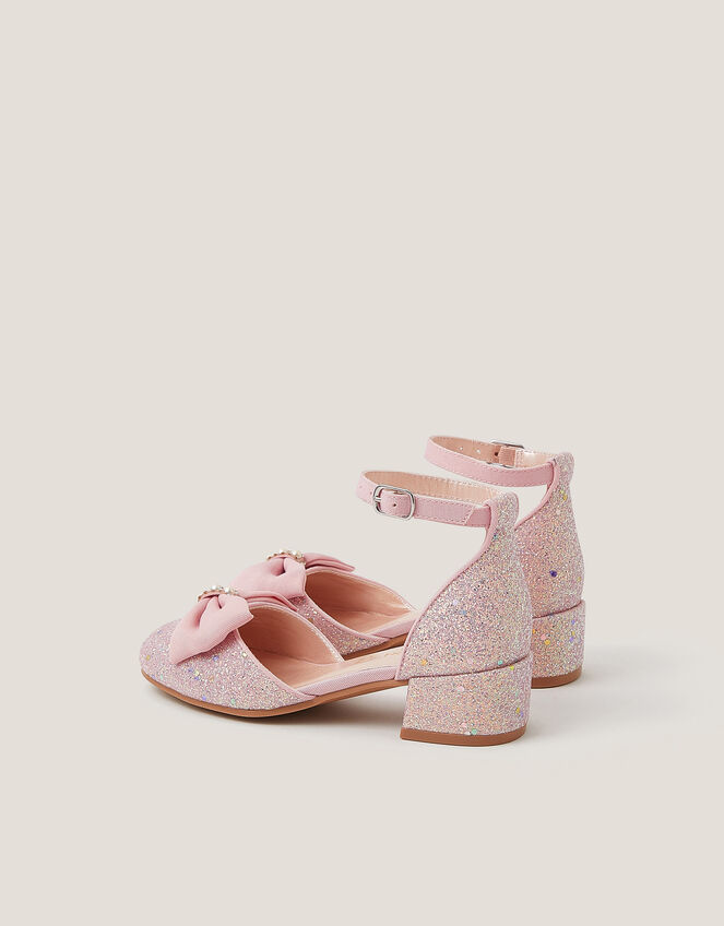 Bow Glitter Chunky Heels, Pink (PINK), large