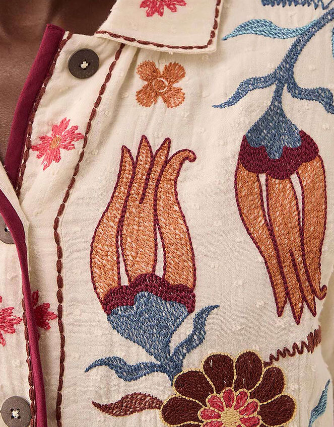 East Odeline Floral Embroidered Cotton Jacket, Ivory (IVORY), large