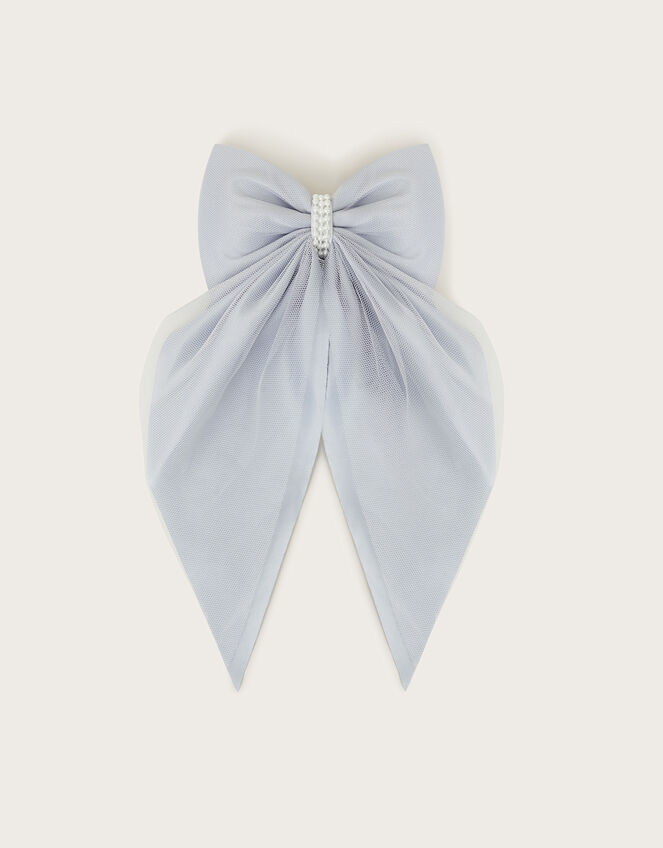 Long Satin Tulle Bow Hair Clip, , large