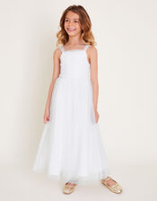 Fleur Pearly Tulle Communion Dress, White (WHITE), large