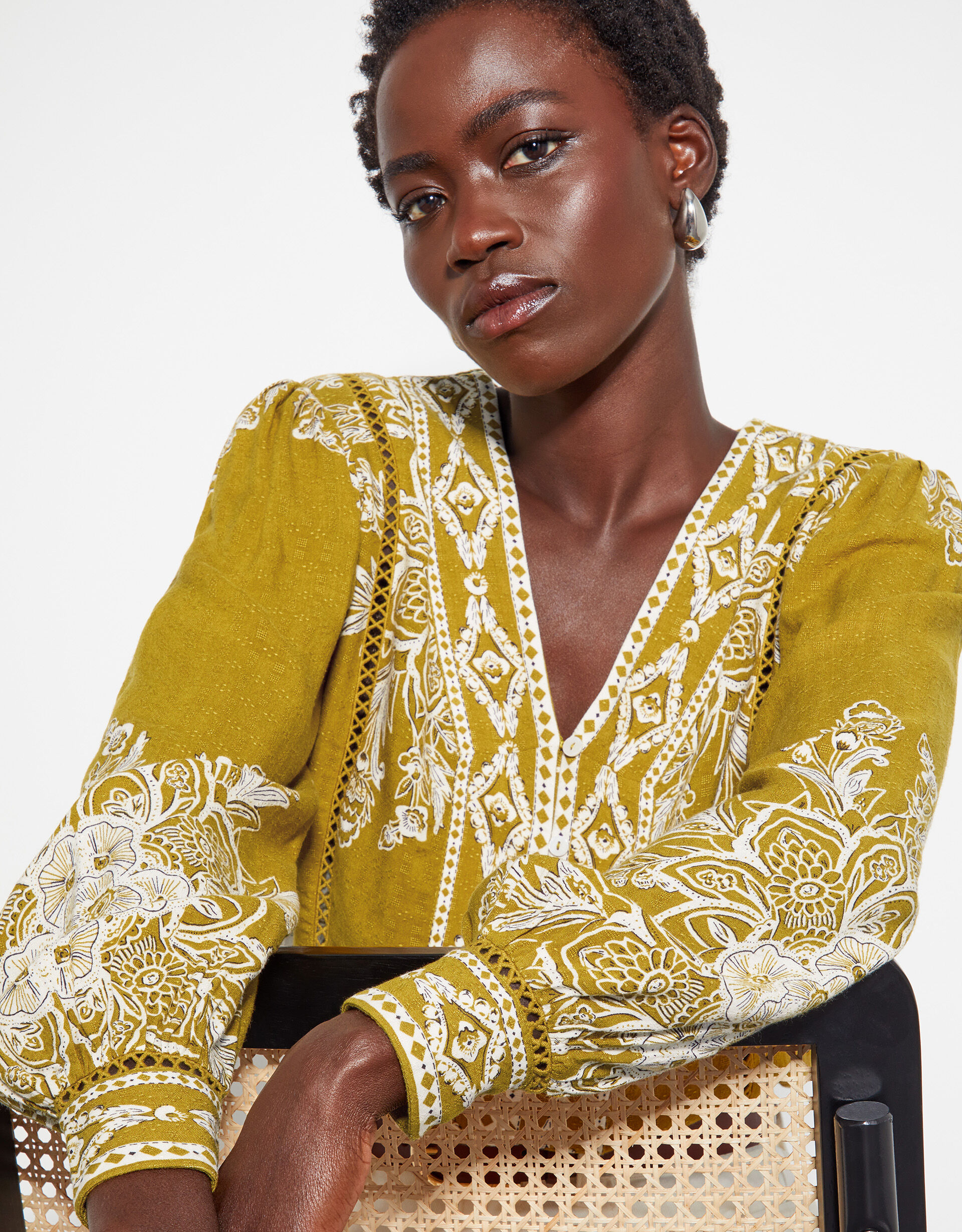 Yellow print blouse sale