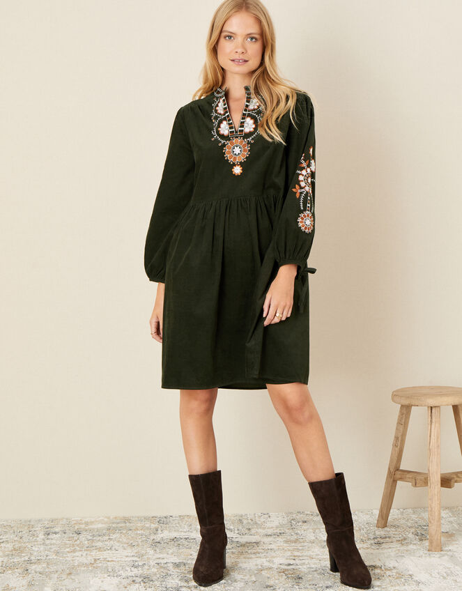 Audrey Embellished Cord Dress, Green (GREEN), large