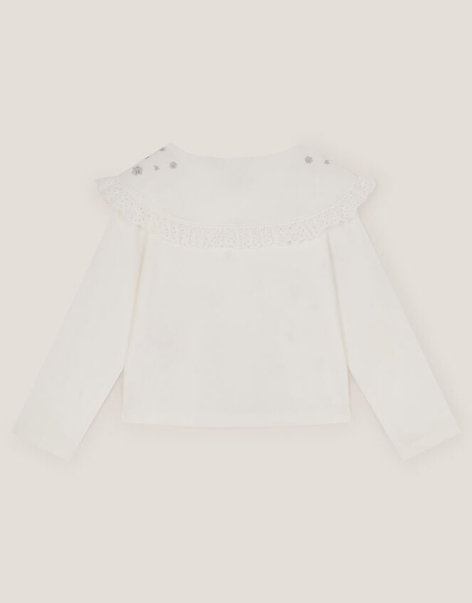 Embellished Broderie Sailor Collar Top, Ivory (IVORY), large