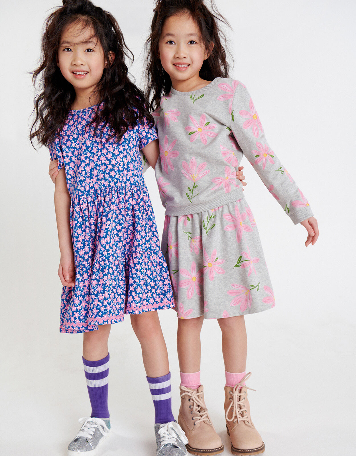 Geo Flower Jersey Dress with Organic Cotton Pink