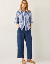 Marlowe Floral Embroidered Stripe Shirt, Blue (BLUE), large