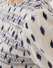 Molly Spot Smocked Top, Ivory (IVORY), large