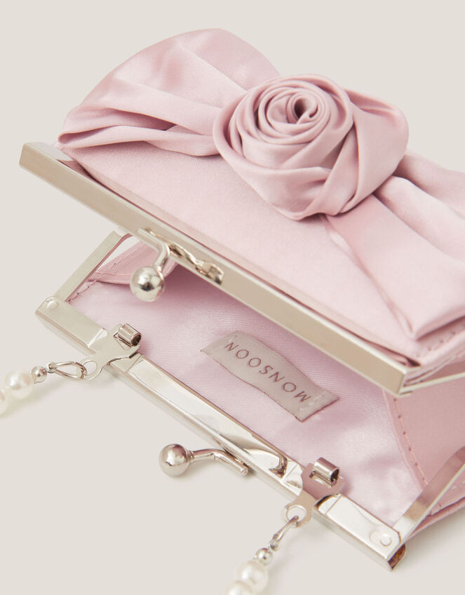Satin Rose Bow Mini Bag, Pink (PALE PINK), large