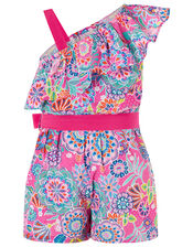 Inca One-Shoulder Floral Playsuit in Recycled Polyester, Pink (PINK), large