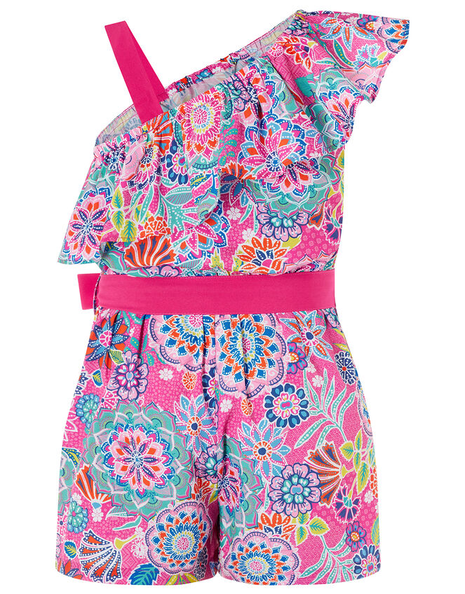 Inca One-Shoulder Floral Playsuit in Recycled Polyester, Pink (PINK), large
