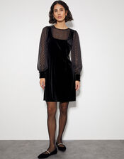 Mel Sheer Sleeve Velvet Mini Dress, Black (BLACK), large